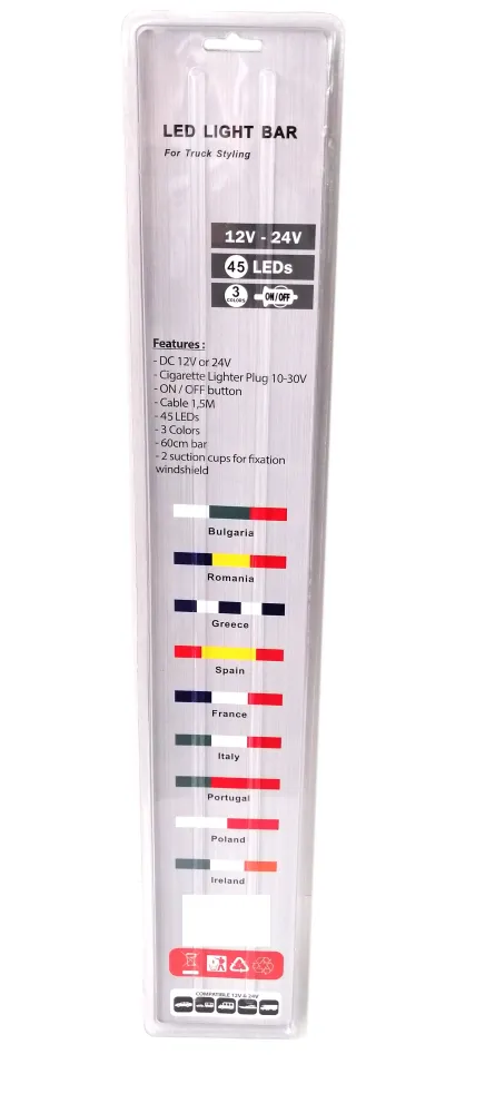 Светещ лед бар 60 cm 45 LED 12V - 24V синьо-бяло-червено FR France флаг знаме Франция