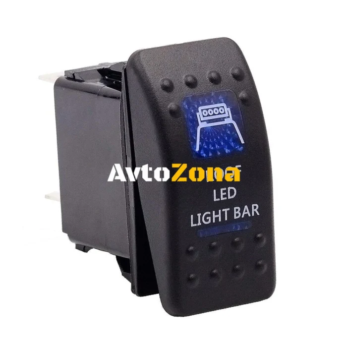 Копче, Бутон, За Вграждане, за LED Лед Бар, Халоген, Светлини, 12V - 24V, Надпис ROOF LED LIGHT BAR , Синя Светлина