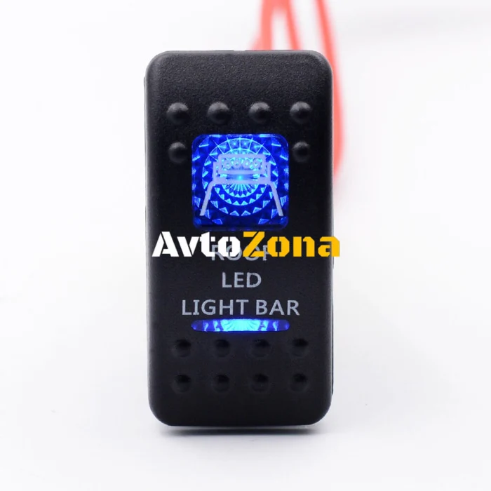 Копче, Бутон, За Вграждане, за LED Лед Бар, Халоген, Светлини, 12V - 24V, Надпис ROOF LED LIGHT BAR , Синя Светлина