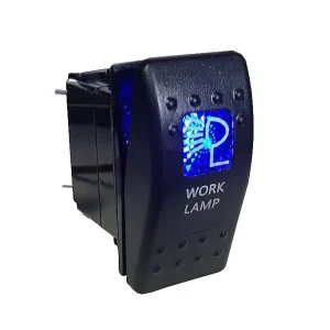 Копче, Бутон, За Вграждане, за LED Лед Бар, Халоген,Работна Лампа, Светлини, 12V - 24V, Надпис WORK LAMP , Синя Светлина