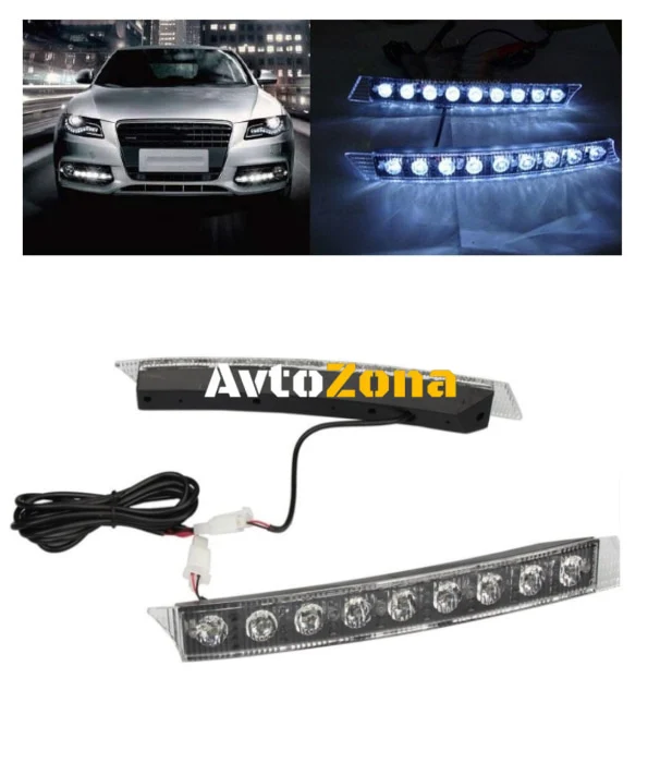 Комплект Извити За Броня Предни Мощни 9 Led Лед Диодни Дневни Светлини 12V 54W