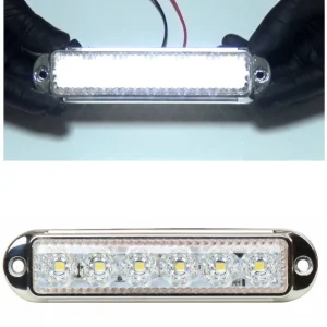 LED Габарит Маркер, 6 диода, хромирана рамка, Бял - 12V-24V