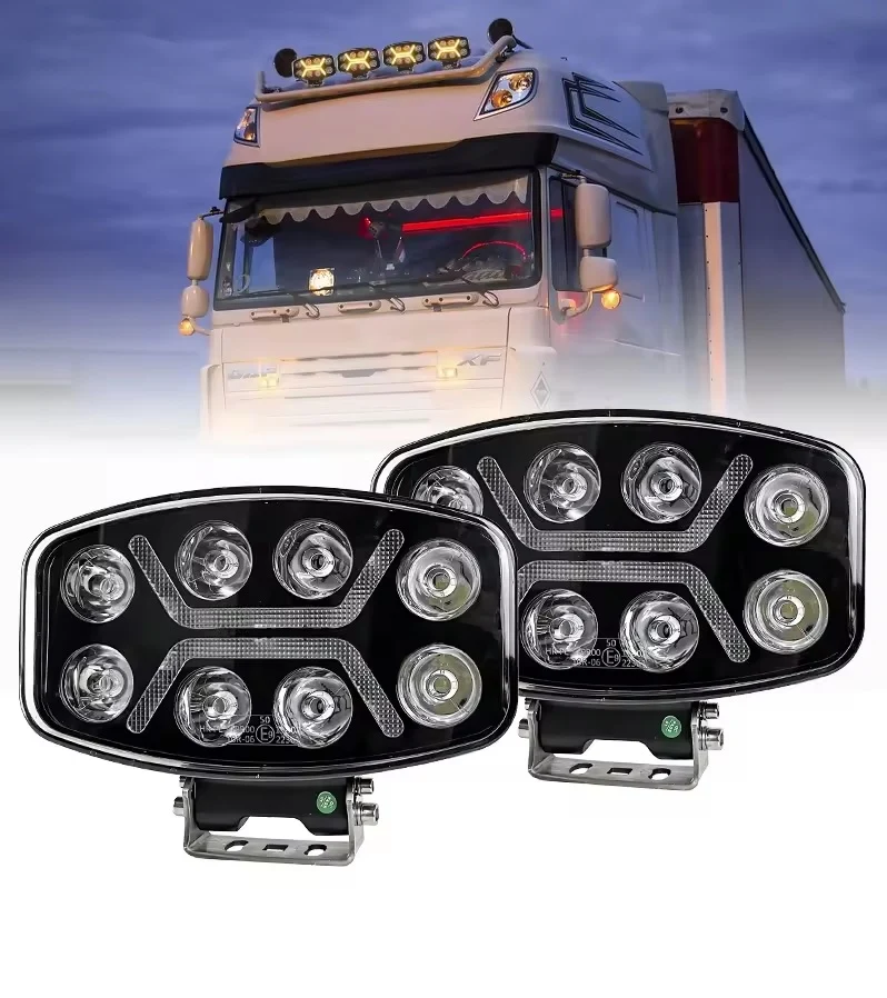 LED мощен диоден фар халоген лампа 12V-24V 90W бяло-жълто за АТВ джип камион трактор земеделски и селскостопански машини и...