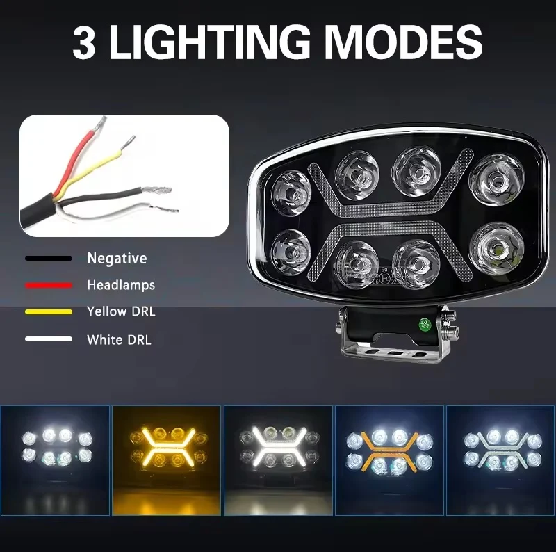 LED мощен диоден фар халоген лампа 12V-24V 90W бяло-жълто за АТВ джип камион трактор земеделски и селскостопански машини и...