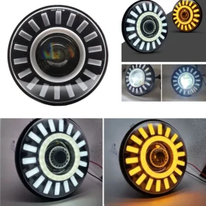 Универсален 7 инча 18см ЛЕД LED фар лампа халоген 12V-24V къси/дълги с DRL дневни светлини мигач бяло-жълто за АТВ джип мо...