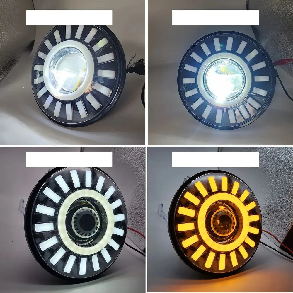 Универсален 7 инча 18см ЛЕД LED фар лампа халоген 12V-24V къси/дълги с DRL дневни светлини мигач бяло-жълто за АТВ джип мо...