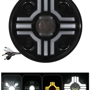 Универсален 7 инча 18см ЛЕД LED фар лампа халоген 12V-24V къси/дълги с DRL дневни светлини мигач бяло-жълто за АТВ джип мо...