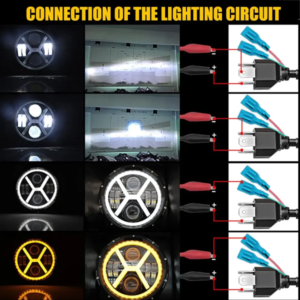 Универсален 7 инча 18см ЛЕД LED фар лампа халоген 12V-24V къси/дълги с DRL дневни светлини мигач бяло-жълто 4000lm за АТВ...
