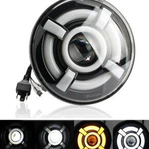 Универсален 7 инча 18см ЛЕД LED фар лампа халоген 12V-24V къси/дълги с DRL дневни светлини мигач бяло-жълто 4800lm за АТВ...