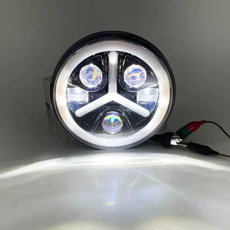 Комплект от 2бр. универсален 7 инча 18см ЛЕД LED фар лампа халоген 12V-24V къси/дълги с DRL дневни светлини мигач бяло-жъл...