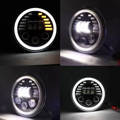 Универсален 7 инча 18см ЛЕД LED фар лампа халоген 12V-24V къси/дълги с DRL дневни светлини мигач бяло-жълто 7000lm за АТВ...