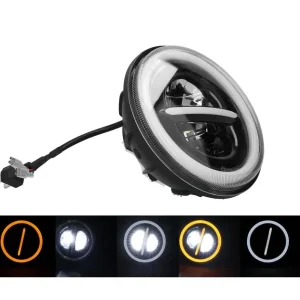 Универсален 7 инча 18см ЛЕД LED фар лампа халоген 12V-24V къси/дълги с DRL дневни светлини мигач бяло-жълто 7500lm за АТВ...