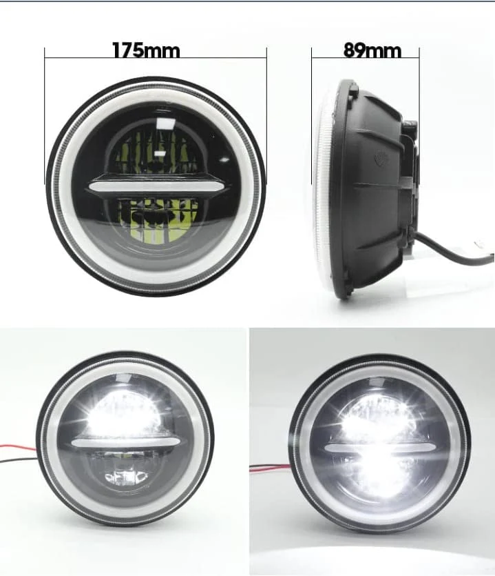 Универсален 7 инча 18см ЛЕД LED фар лампа халоген 12V-24V къси/дълги с DRL дневни светлини мигач бяло-жълто 7500lm за АТВ...