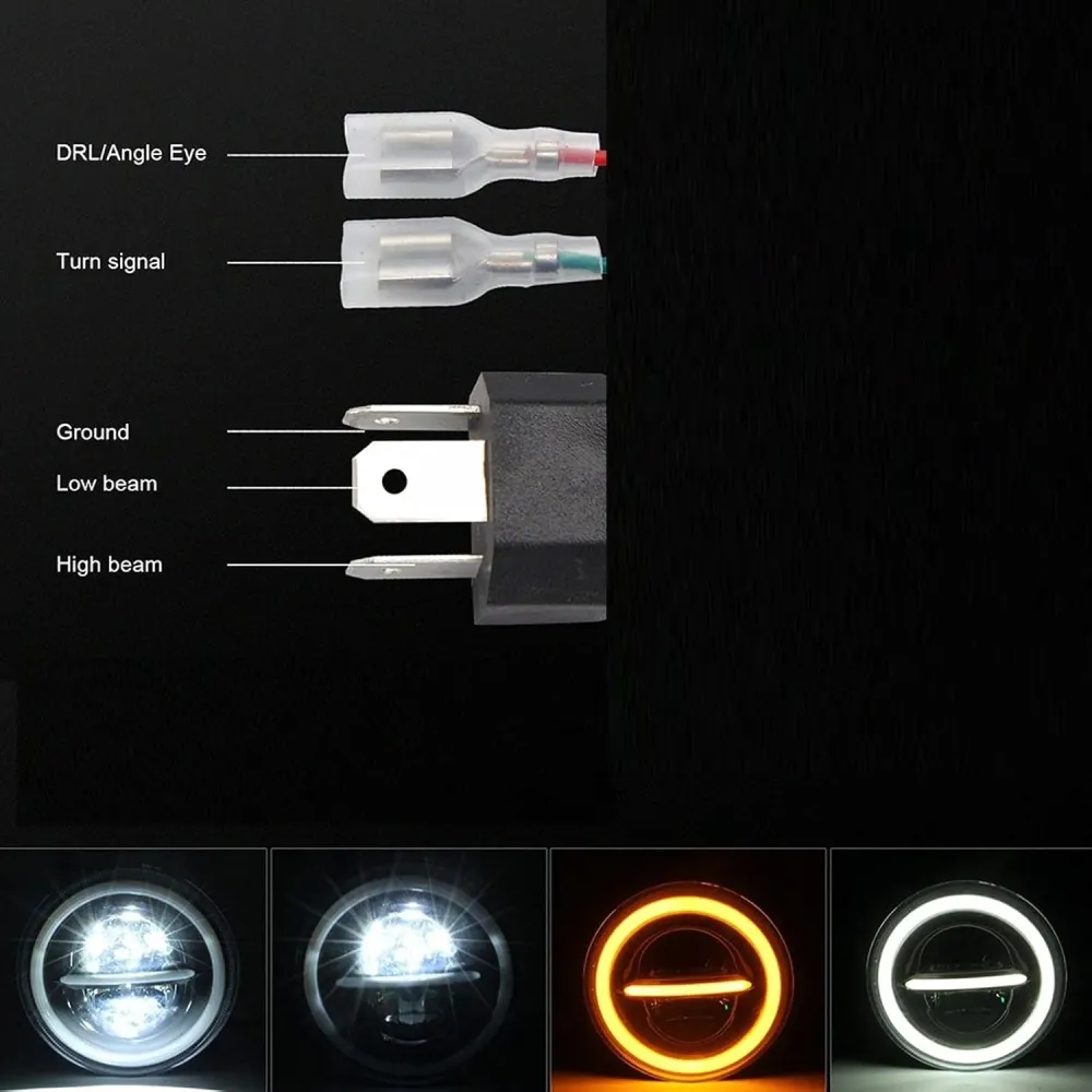 Универсален 7 инча 18см ЛЕД LED фар лампа халоген 12V-24V къси/дълги с DRL дневни светлини мигач бяло-жълто 7500lm за АТВ...