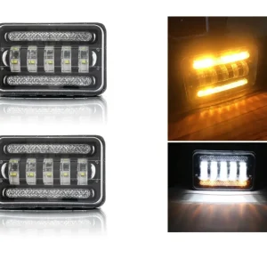 Комплект от 2бр. универсалeн 5 инча ЛЕД LED фар лампа халоген 12V-24V къси/дълги с DRL дневни светлини мигач бяло-жълто 80...