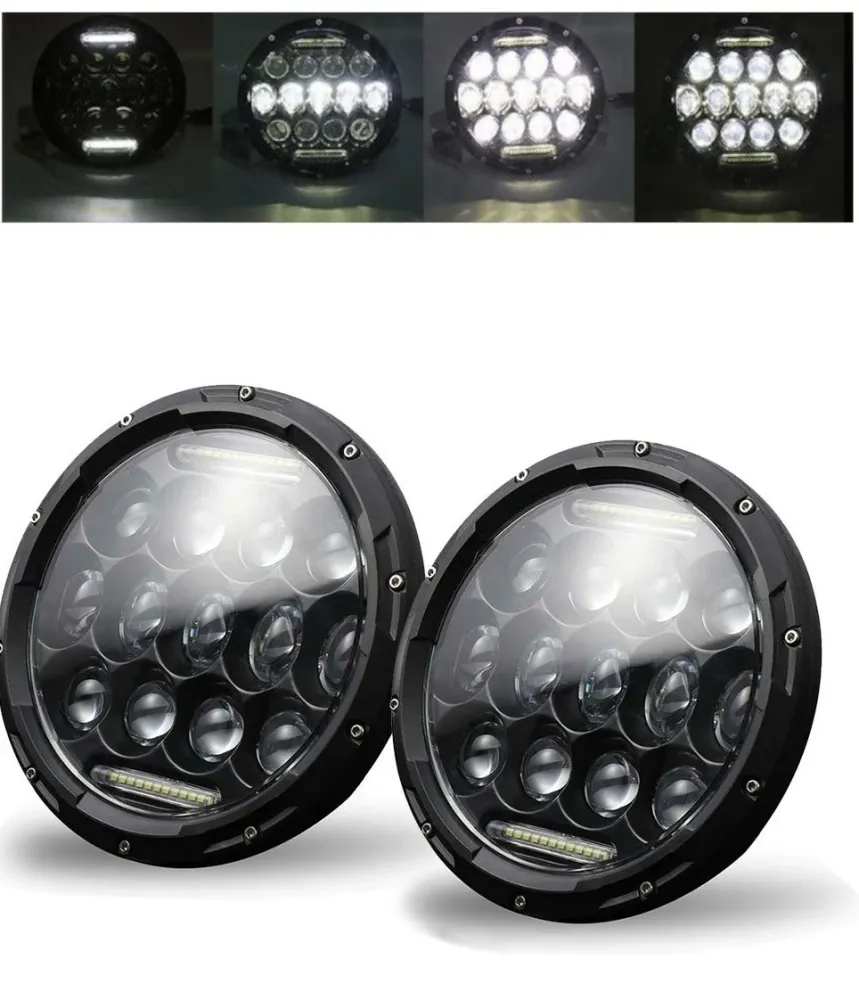 Комплект от 2бр. универсален 7 инча 18см ЛЕД LED фар лампа халоген 12V-24V къси/дълги с DRL дневни светлини бяло 8000lm за...