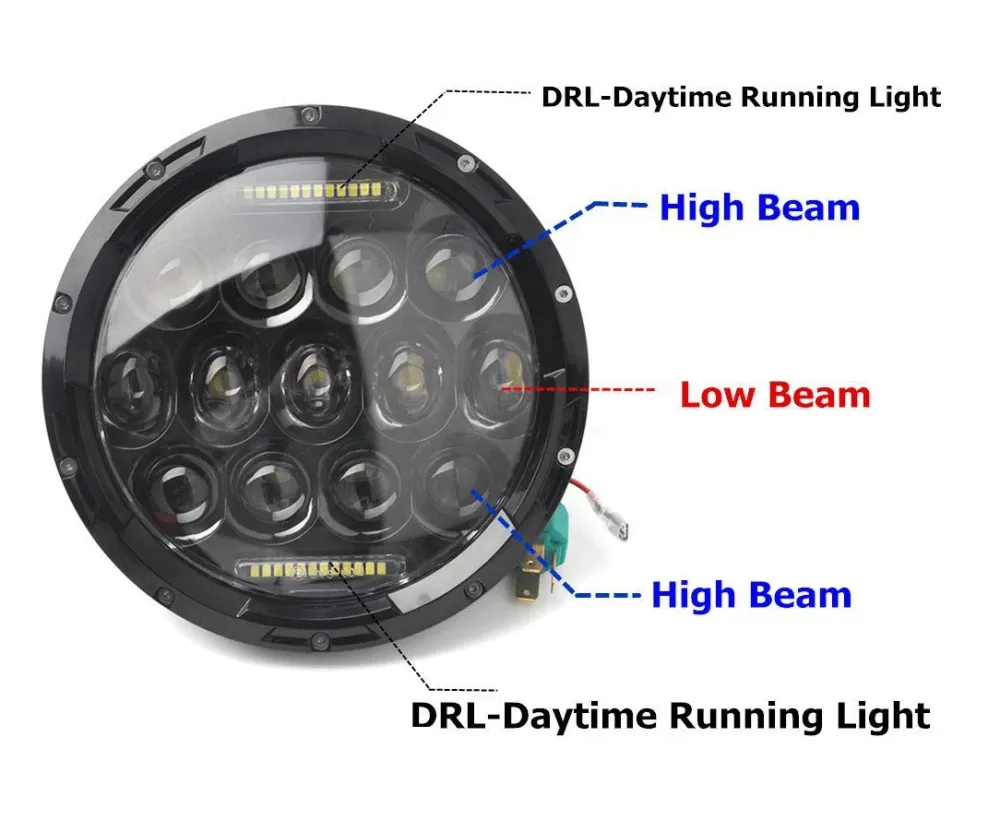 Комплект от 2бр. универсален 7 инча 18см ЛЕД LED фар лампа халоген 12V-24V къси/дълги с DRL дневни светлини бяло 8000lm за...