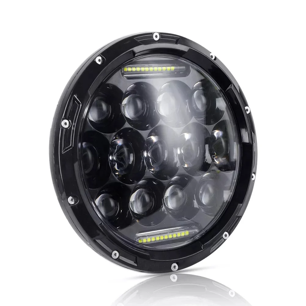Комплект от 2бр. универсален 7 инча 18см ЛЕД LED фар лампа халоген 12V-24V къси/дълги с DRL дневни светлини бяло 8000lm за...