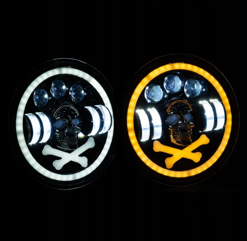 Комплект от 2бр. универсален 7 инча 18см ЛЕД LED фар халоген 12V-24V къси/дълги с DRL дневни светлини мигач бяло-жълто и ч...