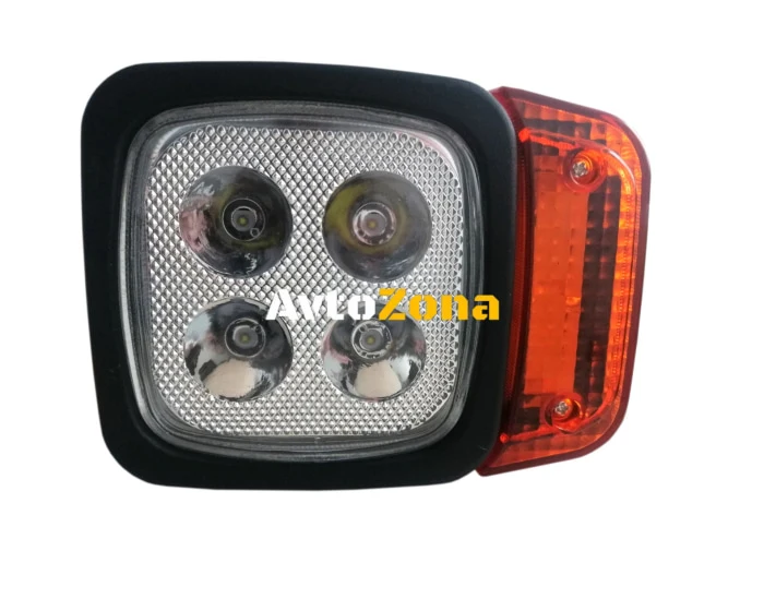 Ляв LED Фар с Мигач, Подходящ за Трактор, Комбайн, Багер, Снегорин и др - 4 диода, 12W, 1000lm
