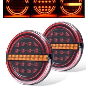Комплект LED Светодиодни Стопове с Динамичен Бягащ Мигач, Неон Ефект, Кръгли, Тип Хамбургер , Ø13.9см , 3 Функции, Е-Мark,...