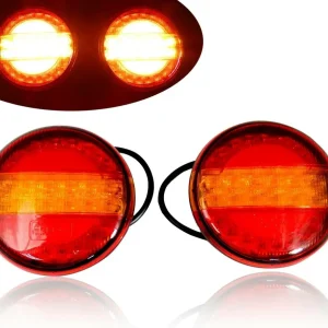 Комплект 2 Броя LED Лед Диоден Стоп Тип Хамбургер Бягащ Диниамичен Мигач, Ефект Неон Ø14cm, 12V-24V, За Камион, Ремарке, Б...