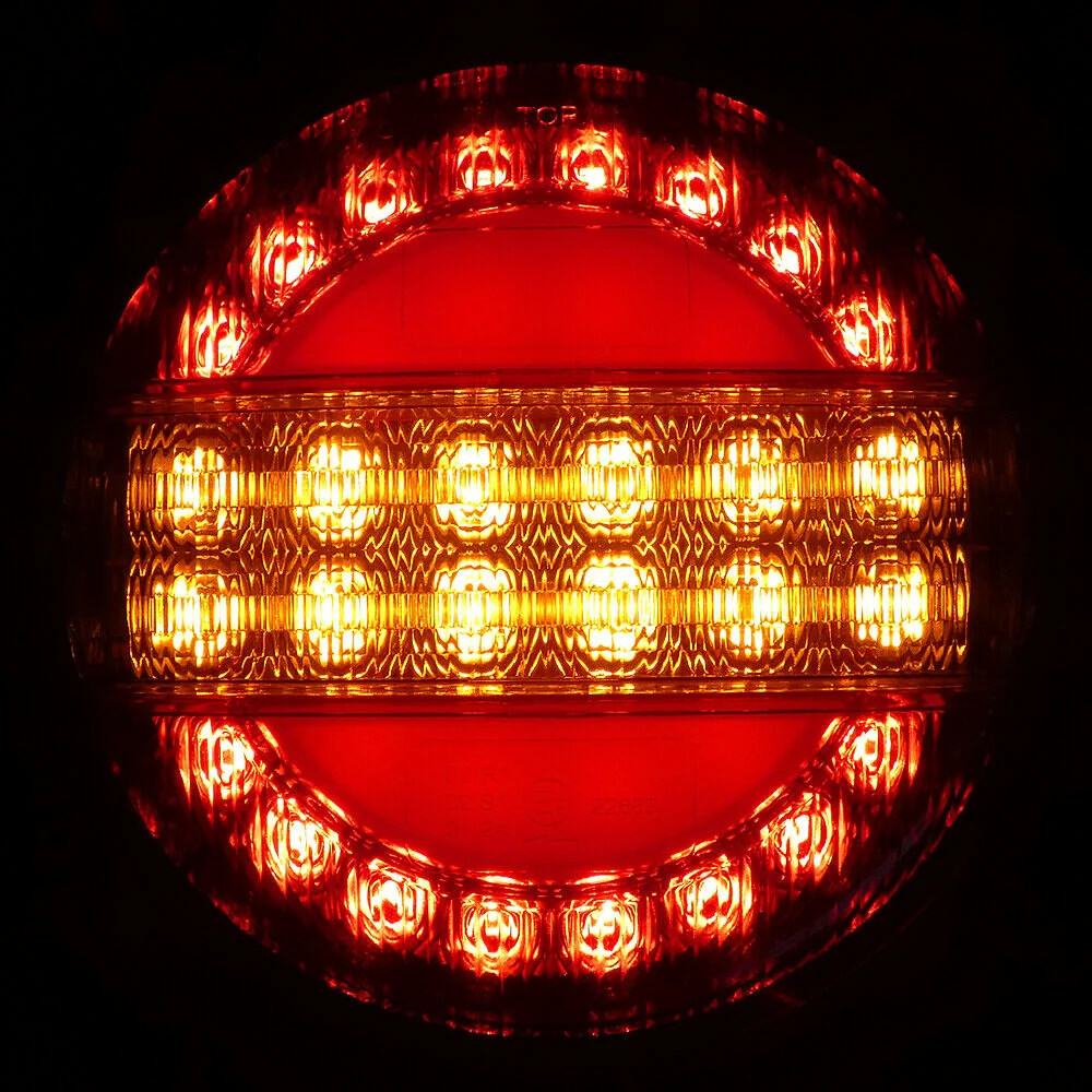 Комплект 2 Броя LED Лед Диоден Стоп Тип Хамбургер Бягащ Диниамичен Мигач, Ефект Неон Ø14cm, 12V-24V, За Камион, Ремарке, Б...