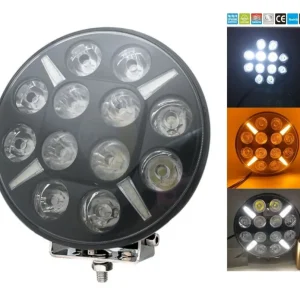 LED Диоден Халоген Фар Бял Оранжев Габарит Ø 218 мм 12V 24V 12 Диода за джип камион трактор багер земеделски машини и др.