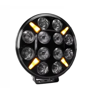 LED Диоден Халоген, Dark knight , Фар, с Жълт, Оранжев Габарит, Ø 218мм, 12V 24V, 12 Диода, За Джип, Камион, Трактор, Баге...