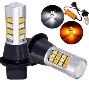 Комплект от 2броя LED диодни DRL дневни светлин с вграден мигач 12V T20 8W S25/1156/BA15S/P21W Can Bus без Грешки