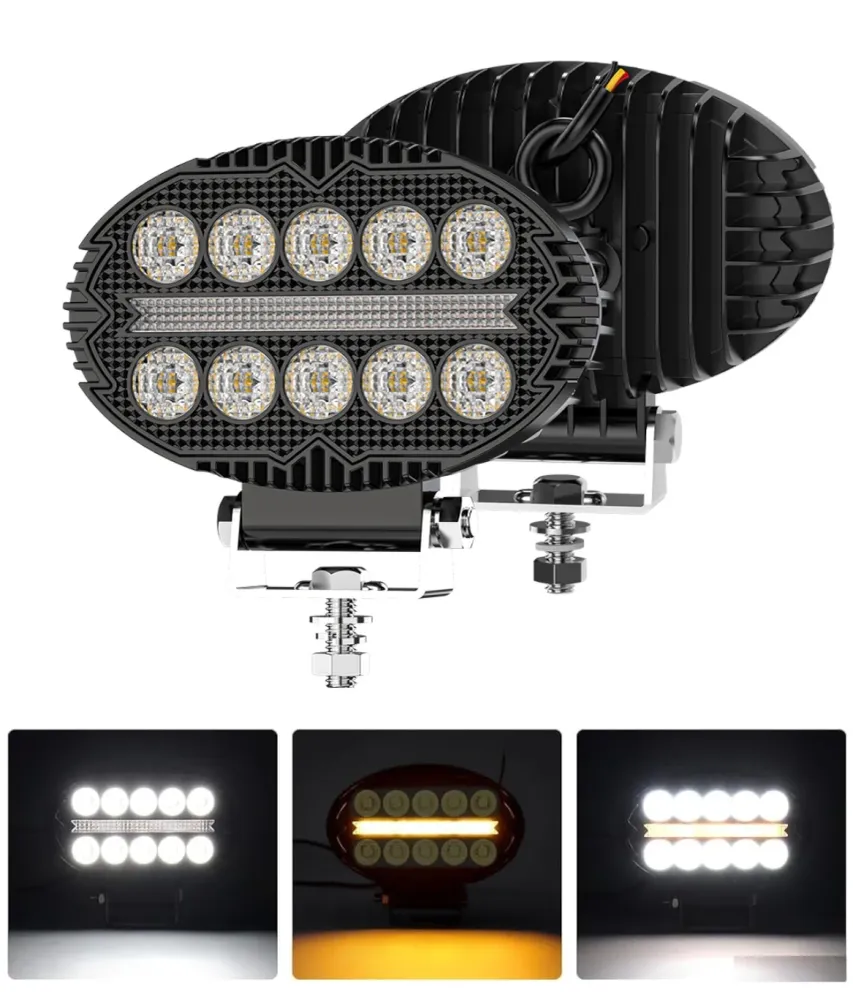 Универсална мощна LED ЛЕД диодна лампа халоген фар с бяла светлина и DRL жълта светлина 2000LM за камион трактор ролбар оф...