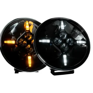 1 брой LED Диоден Халоген Фар с DRL бяло-жълт Ø 218 мм 12V-24V 120W Dark knight За Джип Камион Трактор Багер Земеделски Ма...