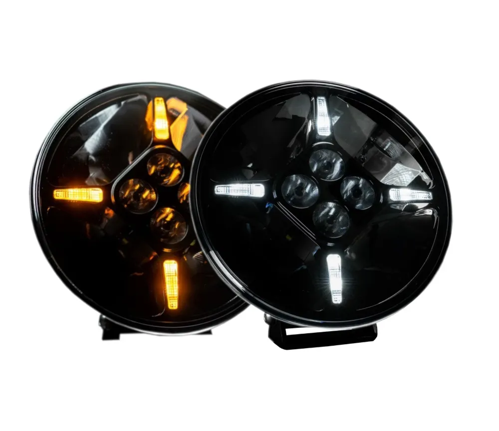 1 брой LED Диоден Халоген Фар с DRL бяло-жълт Ø 218 мм 12V-24V 120W Dark knight За Джип Камион Трактор Багер Земеделски Ма...