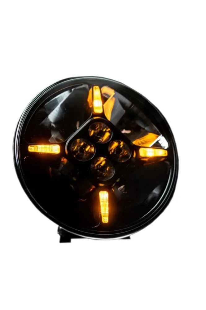 1 брой LED Диоден Халоген Фар с DRL бяло-жълт Ø 218 мм 12V-24V 120W Dark knight За Джип Камион Трактор Багер Земеделски Ма...