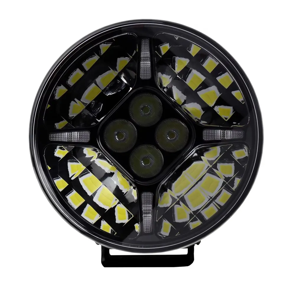 1 брой LED Диоден Халоген Фар с DRL бяло-жълт Ø 218 мм 12V-24V 120W Dark knight За Джип Камион Трактор Багер Земеделски Ма...