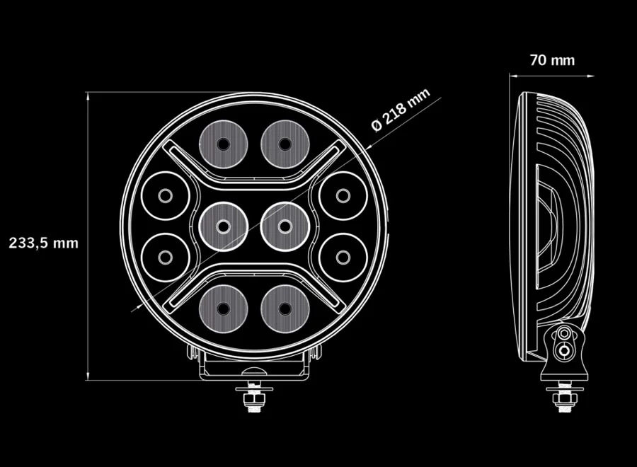 LED + DRL Диоден Халоген Фар Бял Оранжев Габарит Ø 230 мм 12V 24V за джип камион трактор багер земеделски машини и др.