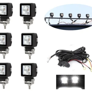 Комплект от 6 броя Лед LED Халогени Лампи с окабеляване Бяла Flood + Бяла DRL Светлина 12V - 24V за Off Road 4X4 SUV джип...