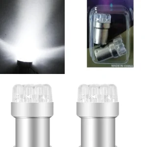 Комплект от 2 броя LED Лед Крушки за Mигач Стоп Габарит Халоген 9 LED 1156 BA15S 12V Бяла Светлина в Блистер