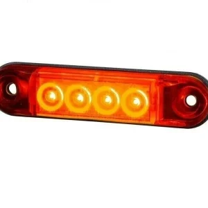 LED Светодиоден Габарит, Маркер, Токос, Червен, Овален, Е-Mark, 4 LED, 12V-24V, 8 см