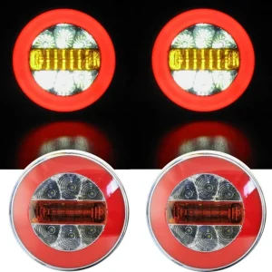 Комплект от 2 броя кръгли LED ЛЕД светодиодни стопове задна светлина с Neon неон ефект тип хамбургер 12V Ø14 см