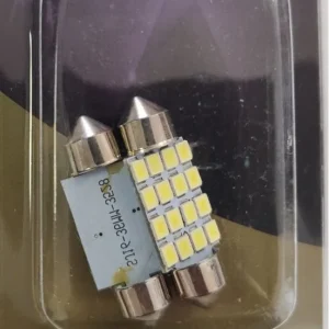 Комплект от 2 броя LED Лед Диодни Крушки 16 SMD 5050 36мм 12V Бяла Светлина в блистер