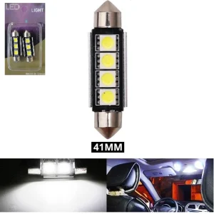 Комплект от 2 броя LED Лед Диодни Крушки 3 SMD 5050 41мм 12V Бяла Светлина Canbus Error Free Bez Грешки в блистер