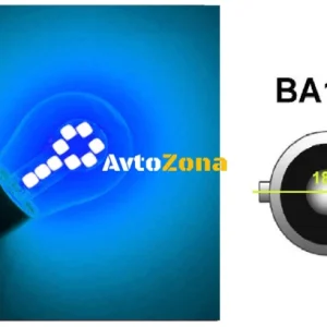 LED Лед Крушки, 18 SMD, BA15S 1156 (P21W), Срещуположни пинове (180°), Opposite, 12V, Синя Светлина