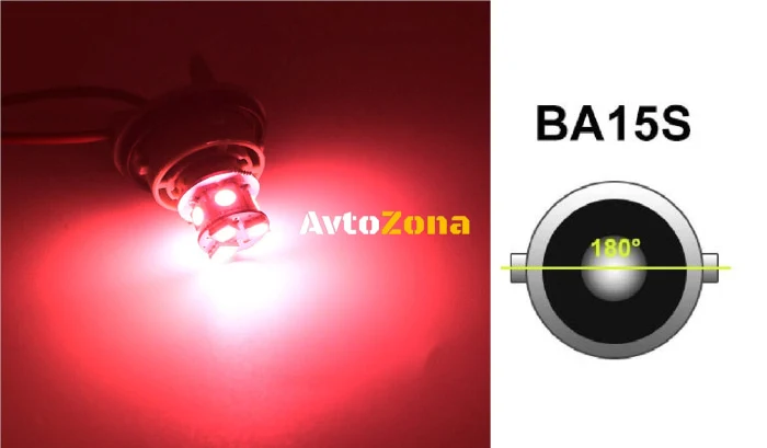 LED Лед Крушки, 22 SMD, BA15S 1156 (P21W), Срещуположни пинове (180°), Opposite, 12V, Червена Светлина