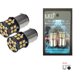 Комплект 2бр. LED Лед Крушки, 30 SMD, BA15S 1156 (PY21W), 12V, оранжева светлина canbus, срещуположни пинове (180°)