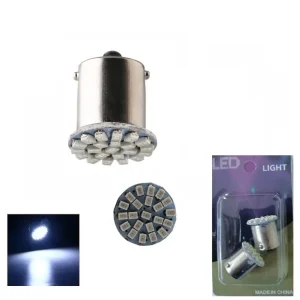 Комплект от 2 броя LED Лед Крушки, 22 SMD BA15S 1156 (PY21W) 24V Червена Светлина Срещуположни пинове (180°) с две светлин...