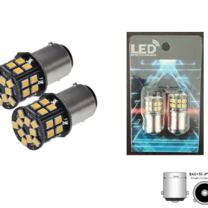 Комплект 2бр. LED Лед Крушки, 30 SMD, BAU15S 1156 (PY21W), 12V, оранжева светлина canbus, разминати пинове (150°)