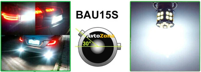 LED Лед Крушки, 30 SMD, BAU15S 1156 (PY21W), Асиметрични, Разминати пинове (150°) , Offset, 12V, Бяла Светлина