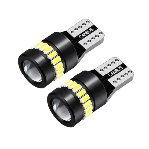 Комплект от 2 броя LED Лед Диодни Крушки За Габарит T10 W5W – 3030 + 3014 SMD, студено бяла светлина 6000K, 12–24V, CANBUS...