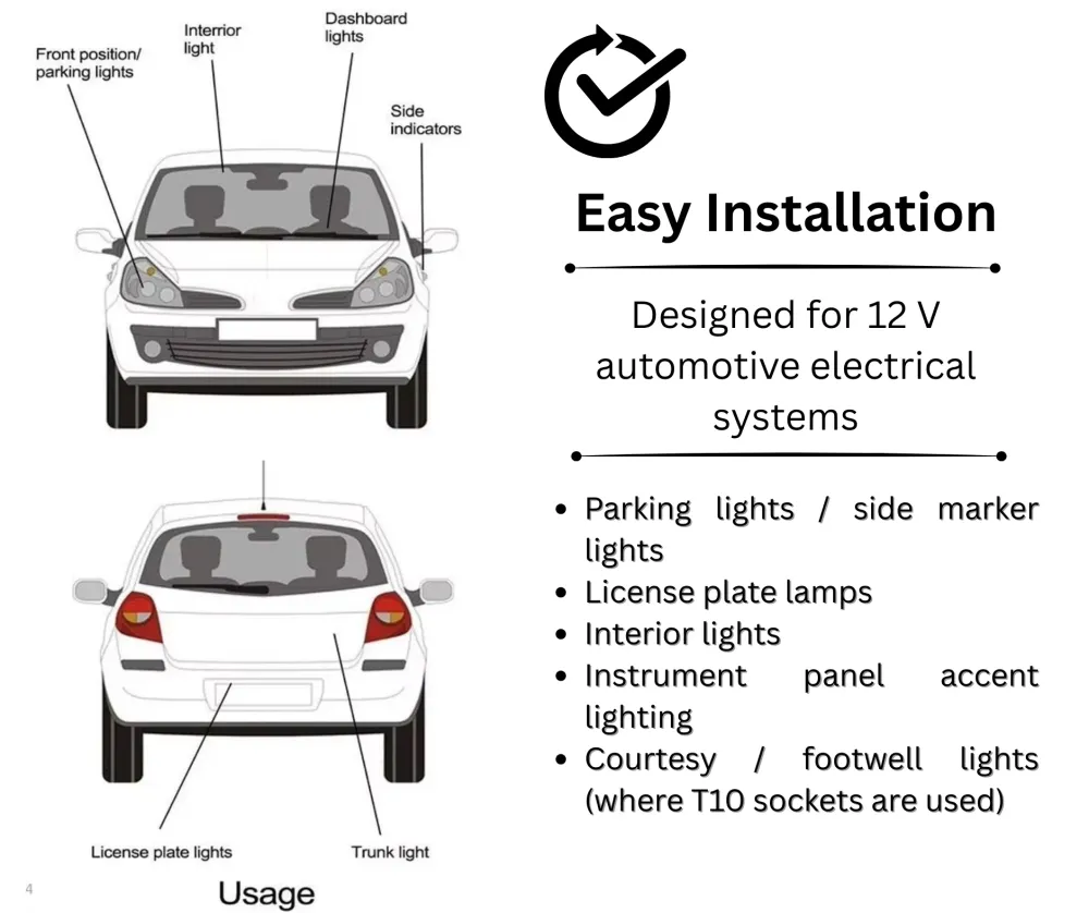 Комплект 2 бр. LED крушки T10 W5W, синя светлина, CANBUS, Silica LED, 12V - блистер
